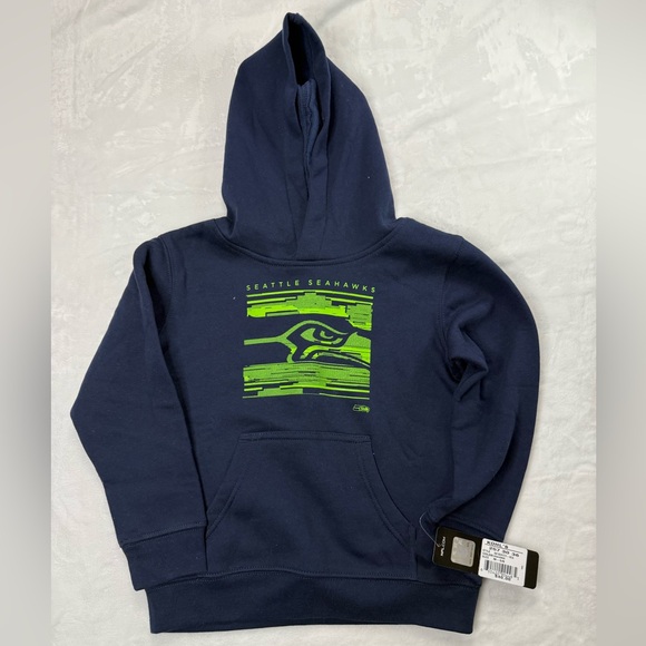 Seattle Seahawks Kids Hoodie - Navy and‎ Neon Green - size M 5/6 NFL Football - Picture 1 of 3